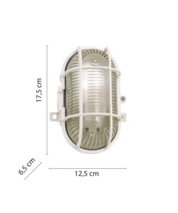 APPLIQUE OVALE IN PLASTICA BIANCA E VETRO E27, 60W